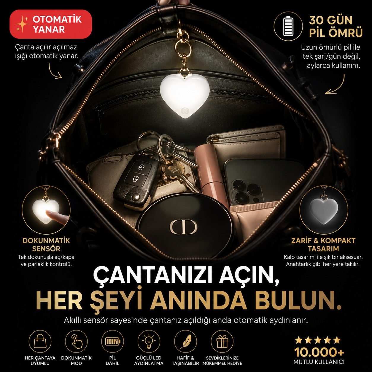 Premium - Kalpli Dokunmatik Çanta Işığı
